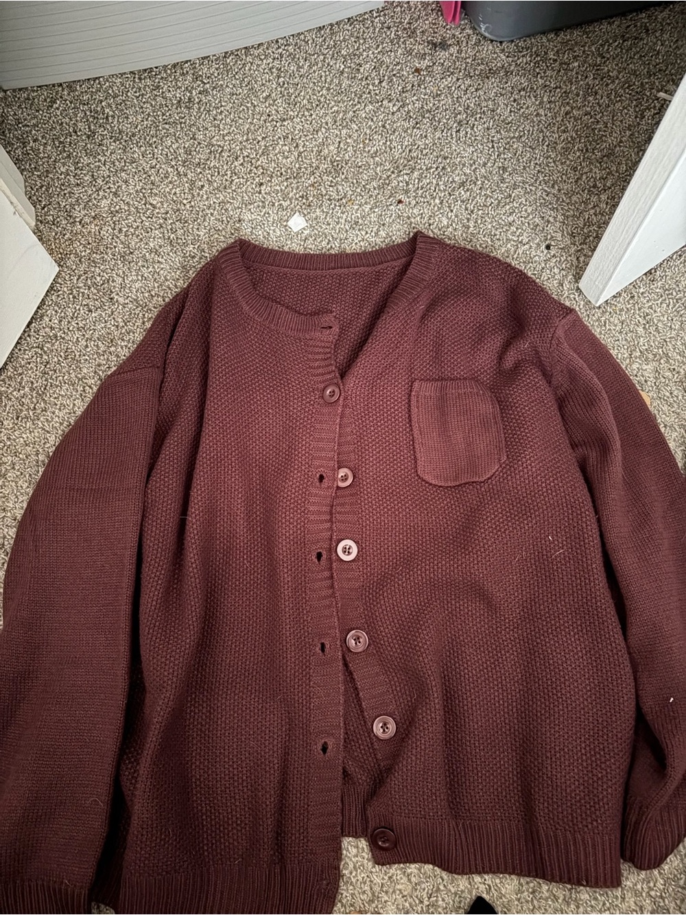 Burgundy Knit Button-Up Sweater Cardigan